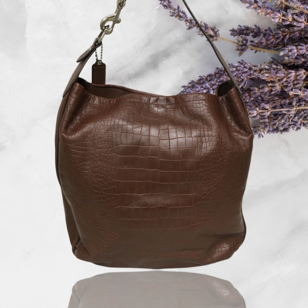 Coach Vintage D.brown Croc embossed hobo with wristlet - Picture 8 of 12
